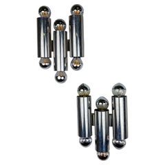 Pair of Gaetano Sciolari Tubular Chrome Wall Sconces, Italy 1970s