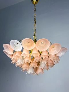 Bicolore 4-tiers floral murano glass chandelier, pink & white glass, italy, 1970