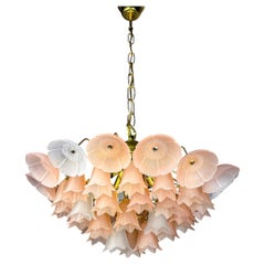 Bicolore 4-tiers floral murano glass chandelier, pink & white glass, italy, 1970