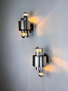 Pair of space age 2-light wall sconces, chromed metal, Italy, 1970's
