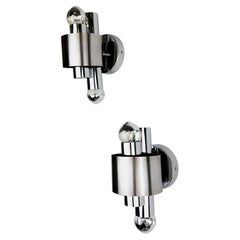 Pair of space age 2-light wall sconces, chromed metal, Italy, 1970's