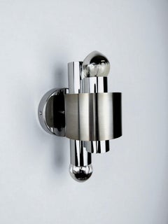 Space age 2-light wall sconce, chromed metal, Italy, 1970's