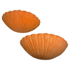 Coppia di applique vintage italiane "Shell Wall", grandi sculture in terracotta, anni '80