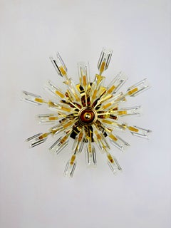 Sun-Shaped ceiling or wall light by Oscar Torlasco StilKronen Cut Murano Glass