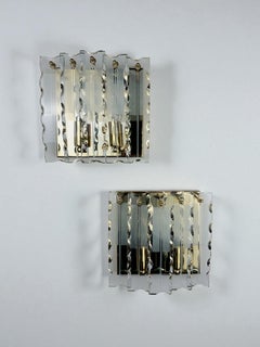 Pair of Zero Quattro Sconces by Fontana Arte, Murano Cut Glass, Italy, Circa 197