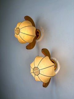 Pair of Italian "Cocoon" wall lights, resin and pine wood, Circa 1970