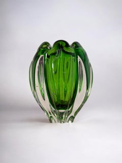 Sommerso green candle holder by Flavio Poli for Seguso, Murano glass, Italy, 197