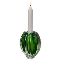 Sommerso green candle holder by Flavio Poli for Seguso, Murano glass, Italy, 197