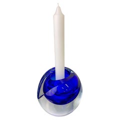 Italian Blue Sommerso Candleholder by Seguso, Murano, 1970's