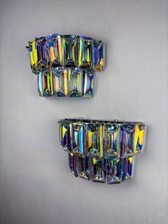Pair of 2-tier Paolo Venini Iridescent Murano Glass Wall Lights, Italy, 1970's