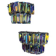 Pair of 2-tier Paolo Venini Iridescent Murano Glass Wall Lights, Italy, 1970's