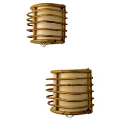 Pair of Mid-Century Rattan Wall Sconces, Circa 1960s, Italy