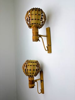 Pair of Mid-Century Rattan Wall Sconces, Italy 1970s