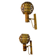 Pair of Mid-Century Rattan Wall Sconces, Italy 1970s