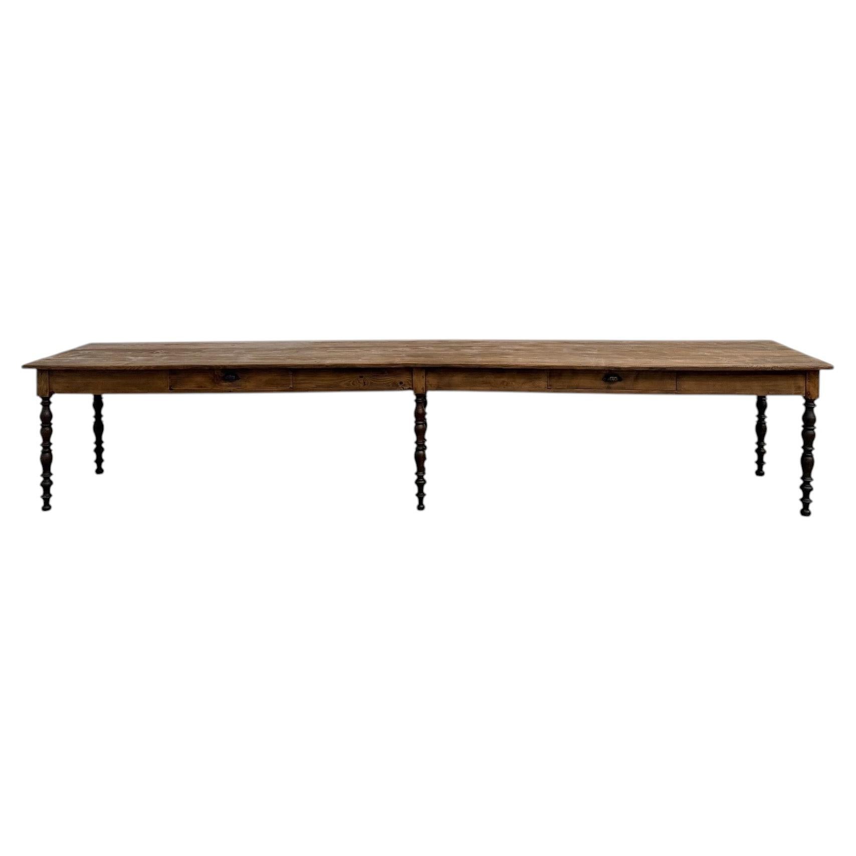 Large Farmhouse Dining Table in Solid Pine, France, circa 1900