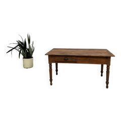 French Farmhouse Work Table in Solid Pine with Two Drawers, 1950s