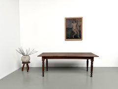 French Farmhouse Table in Solid Walnut with Turned Legs, 1920s