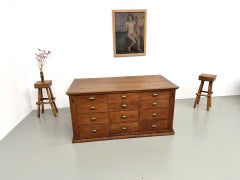 Double-Sided Oak Shop Counter with Mother-of-Pearl Inlay, France, Early 1900s