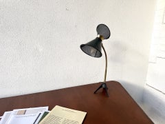 Matégot Style Diabolo Desk Lamp in Perforated Metal and Brass, France, 1950s