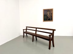 Large french solid oak farmhouse or community bench, 1900