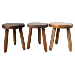 Set of 3 French Tripod Stools in Beech, 1960s
