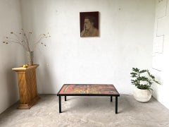 Robert and Jean Cloutier Coffee Table in Enameled Lava and Metal, France, 1950s