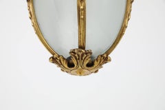 Antique French Early 20th Century Gilt Brass Curved Glazed Lantern Light. C.1920
