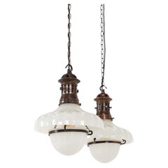 Pair of Antique Two-Part Jefferson Moonstone Doric Opaline Glass Lights, C.1920