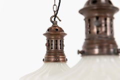 Pair of Antique Two-Part Jefferson Moonstone Doric Opaline Glass Lights, C.1920