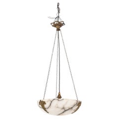 Antique French Marbled Alabaster Plafonnier Ceiling Light Pendant, C.1910