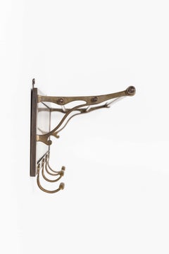 Early 20th Century Antique Brass / Mirror Hat & Coat Wall Mounted Rack. c.1930