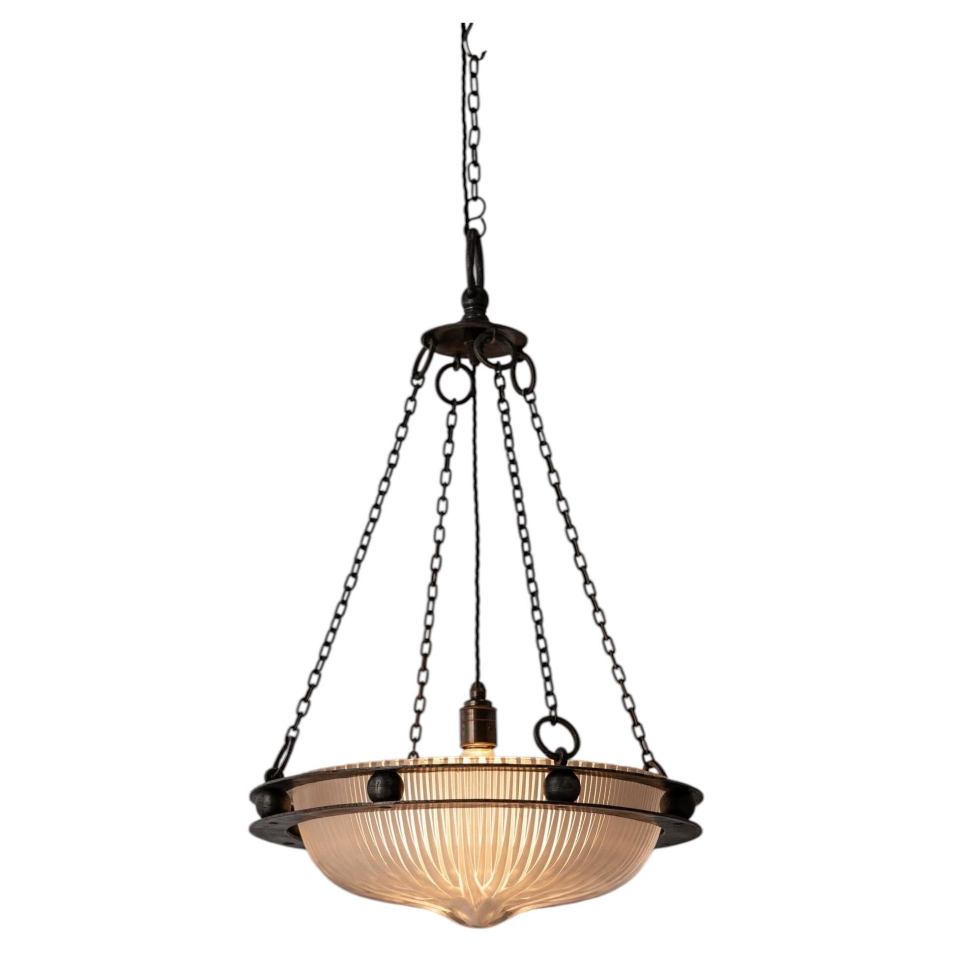 Antique XL Osler / Holophane 'Semi-Indirect' Glass Plafonnier Light, c.1910