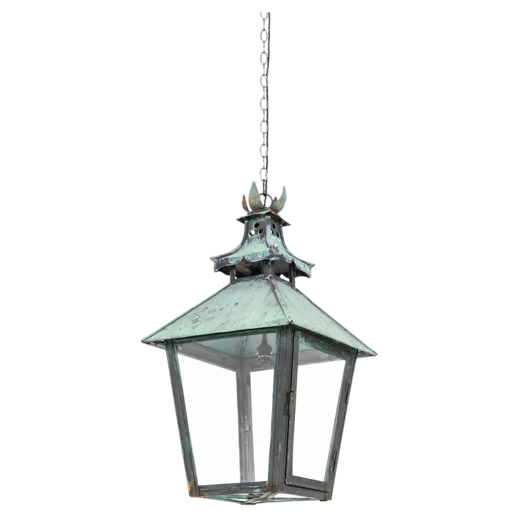 Large Antique Victorian Late 19th Century Copper Verdigris Lantern Light. C.1900