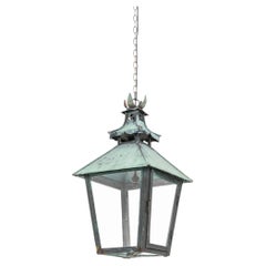 Grande lanterna antica vittoriana in rame con patina verdigris, fine XIX secolo. C.1900