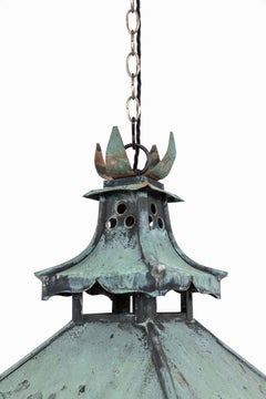 Large Antique Victorian Late 19th Century Copper Verdigris Lantern Light. C.1900