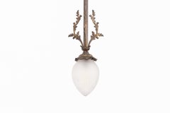Antique French Glazed Cast Brass Porch Hall Lantern Light Lamp C.1910