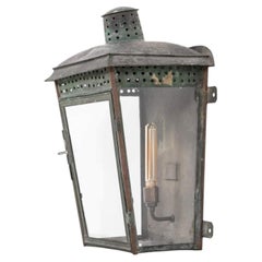 Grande lanterna da parete antica in rame con patina verdigris, della fine del XIX secolo. C.1890