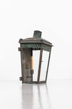Large Antique Late 19th Century Copper Verdigris Wall Lantern Light. C.1890