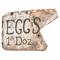 Antique Vintage Folk Art Hand Painted Rural Eggs Advert Trade Sign, C.1950