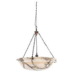 Lampada a sospensione d'epoca in alabastro marmorizzato, intagliata a mano, circa 1910