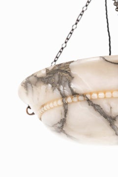 Antique Hand Carved Marbled Alabaster Plafonnier Ceiling Light Pendant, C.1910