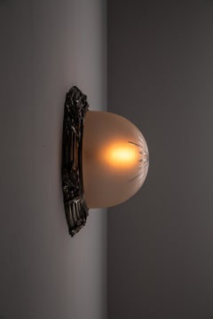 Large French Art Nouveau Nickel Plated Flush Mounted Ceiling Wall Light. c.1910
