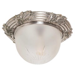 Large French Art Nouveau Nickel Plated Flush Mounted Ceiling Wall Light. c.1910