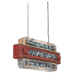 Vintage Retro Mid Century French Neon Illuminated Butchers Display Sign, c.1950