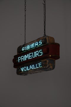 Vintage Retro Mid Century French Neon Illuminated Butchers Display Sign, c.1950
