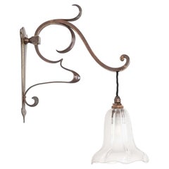 Antique Edwardian Art Nouveau GEC Brass Glass Wall Lamp. c.1915
