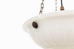 Antique Large Moonstone Glass Plafonnier Light Pendant, C.1920