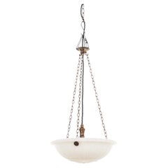 Antique Large Moonstone Glass Plafonnier Light Pendant, C.1920