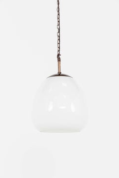 Antique Art Deco Tulip Opaline Glass Pendant Lamp Light, c.1920