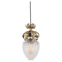 Antique Edwardian Arts & Crafts Teardrop Cut Glass Light Pendant Lamp, C.1900